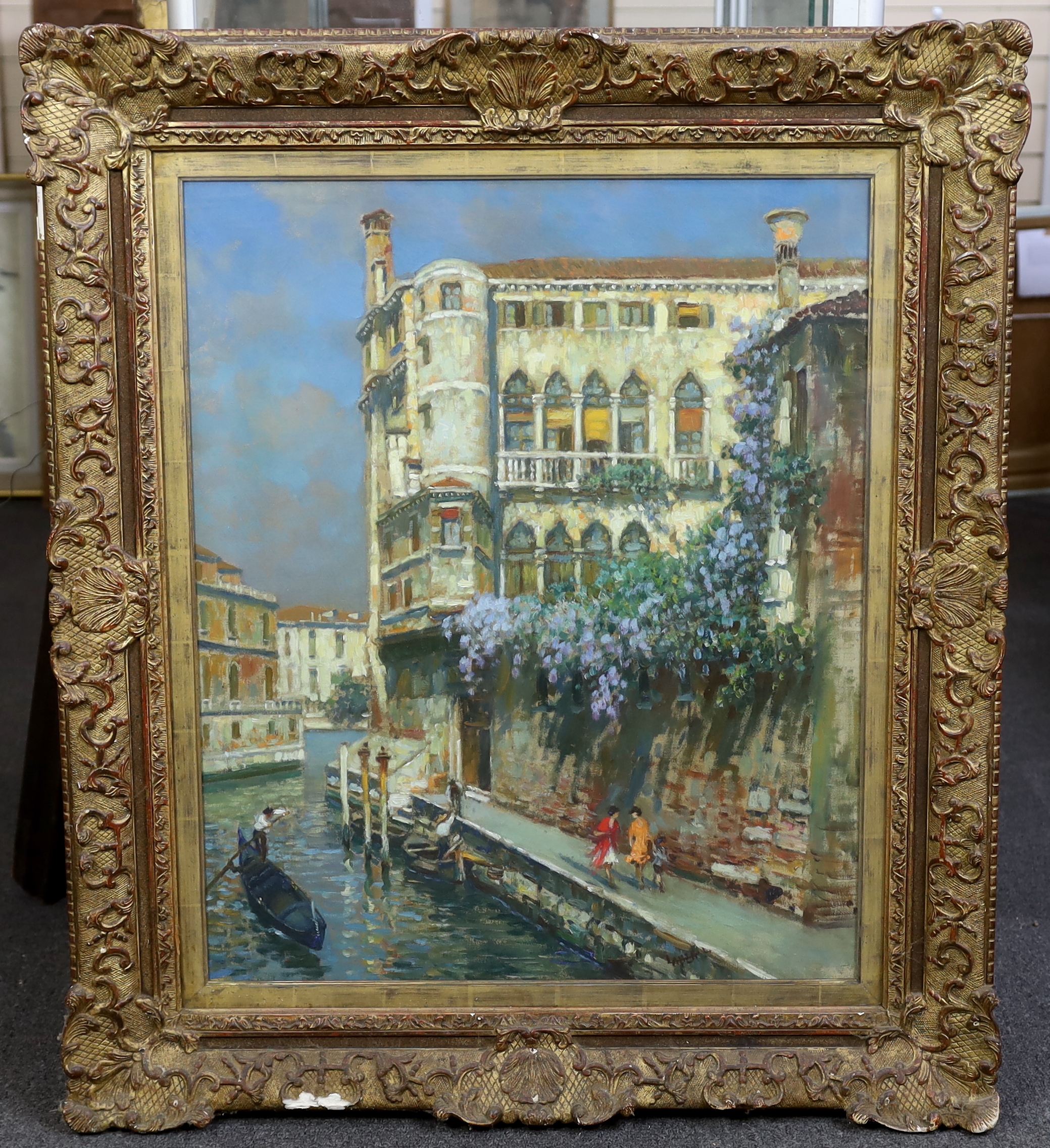 Luigi Lanza (Italian, b.1860), oil on canvas, Venetian canal scene, signed 70 x 58cm